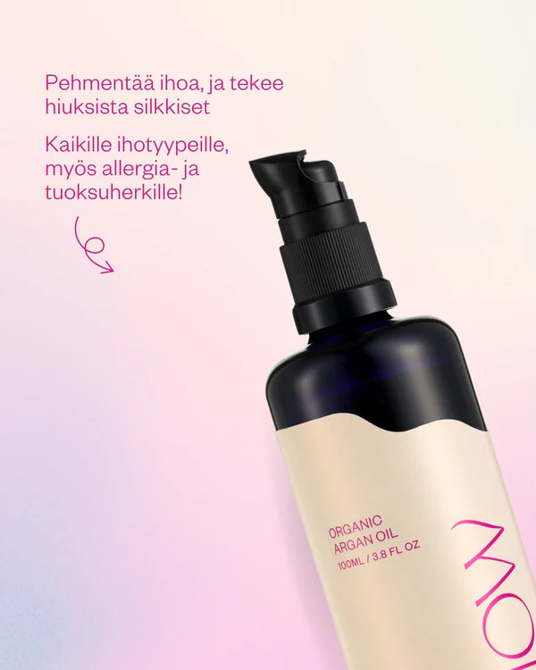 ORGANIC ARGAN OIL IHONHOITOÖLJY kasvoille, vartalolle ja hiuksille 100 ml