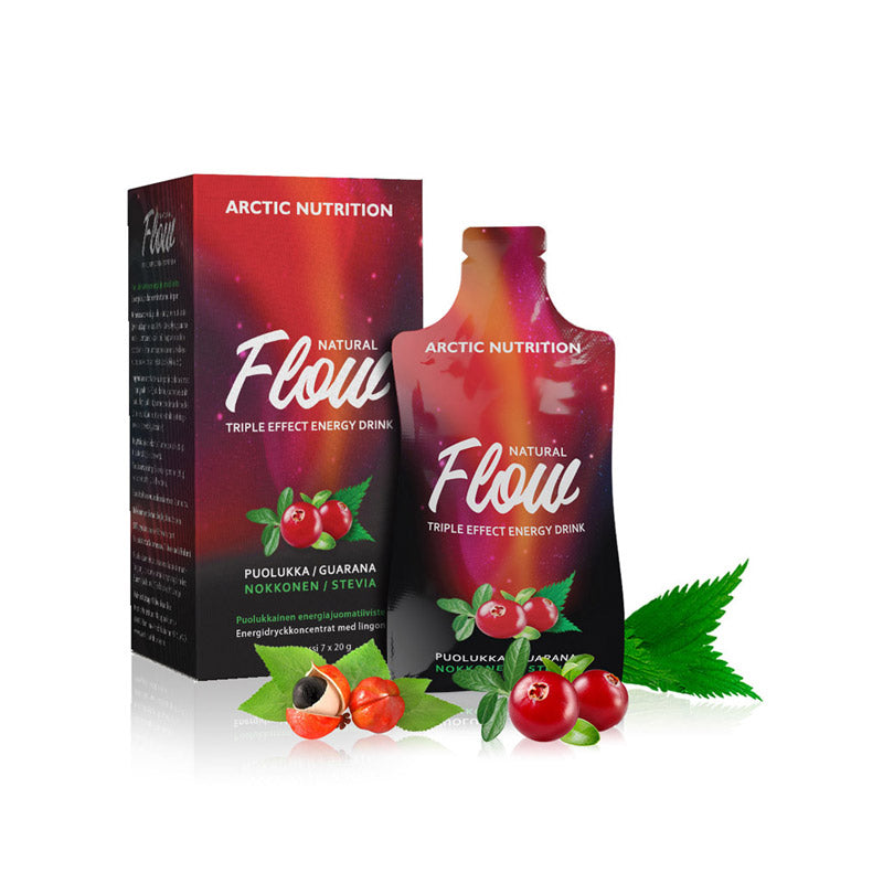 FLOW-ENERGIAJUOMA Puolukka 7 x 20 g – Luonnollinen energiajuomatiiviste