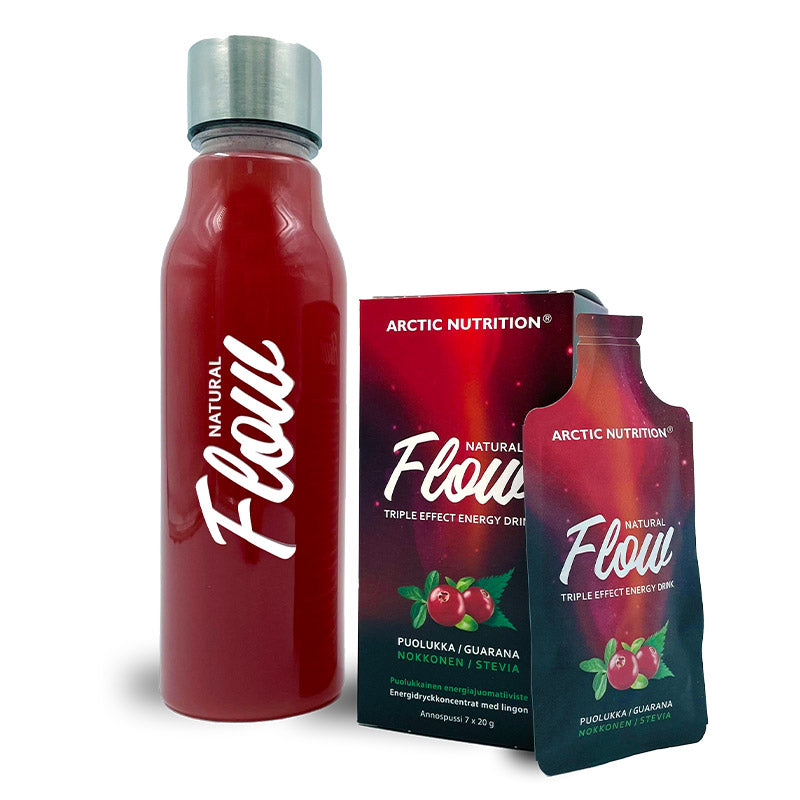 FLOW-ENERGIAJUOMA Puolukka 7 x 20 g – Luonnollinen energiajuomatiiviste